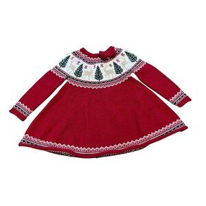 Tahari Baby Girl Fair‎ Isle Knit Christmas Tree Dress Sz 24 Month Embroidery
